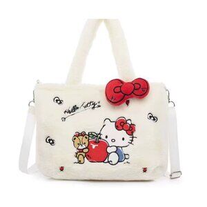 Plush Hello Kitty Shoulder Bag — Soft Fuzzy Crossbody Handbag Bow Tote Purse